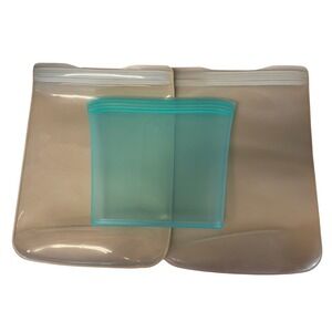 W&P Porter & Zip Top Reusable Silicone Food Storage Bags Set Tan Teal 3pc